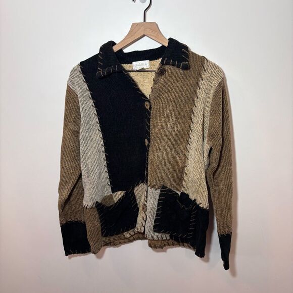 Studio Works Vintage Button Front Patchwork Cardigan Sweater Medium - Picture 1 of 12